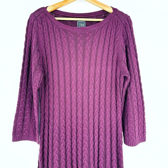 Jessica Howard JH Purple Cable Knit Crewneck Fit Flare Acrylic Sweater Dress XL - Picture 6 of 10